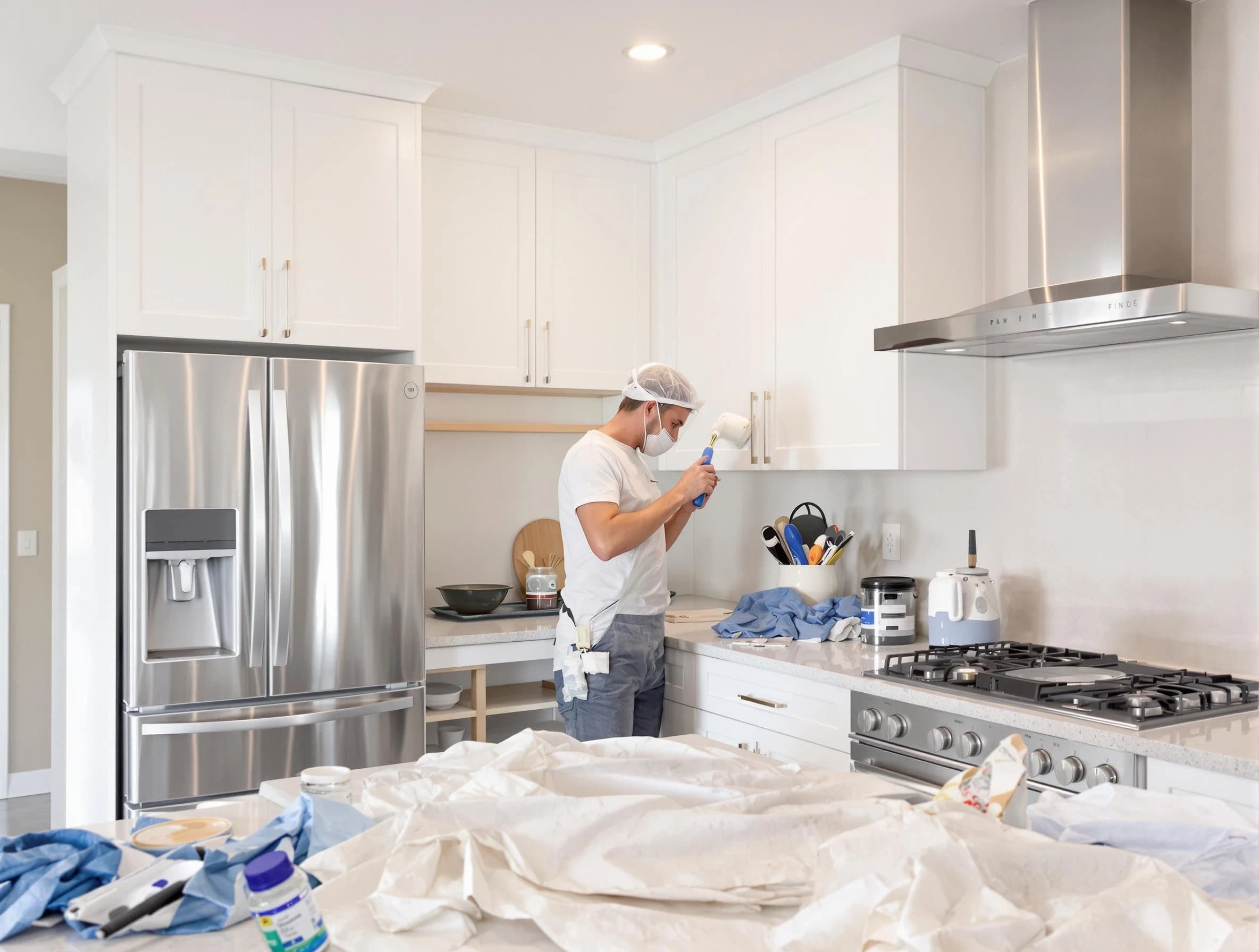 South Euclid House Painters painter applying a fresh coat in a kitchen located in South Euclid, OH