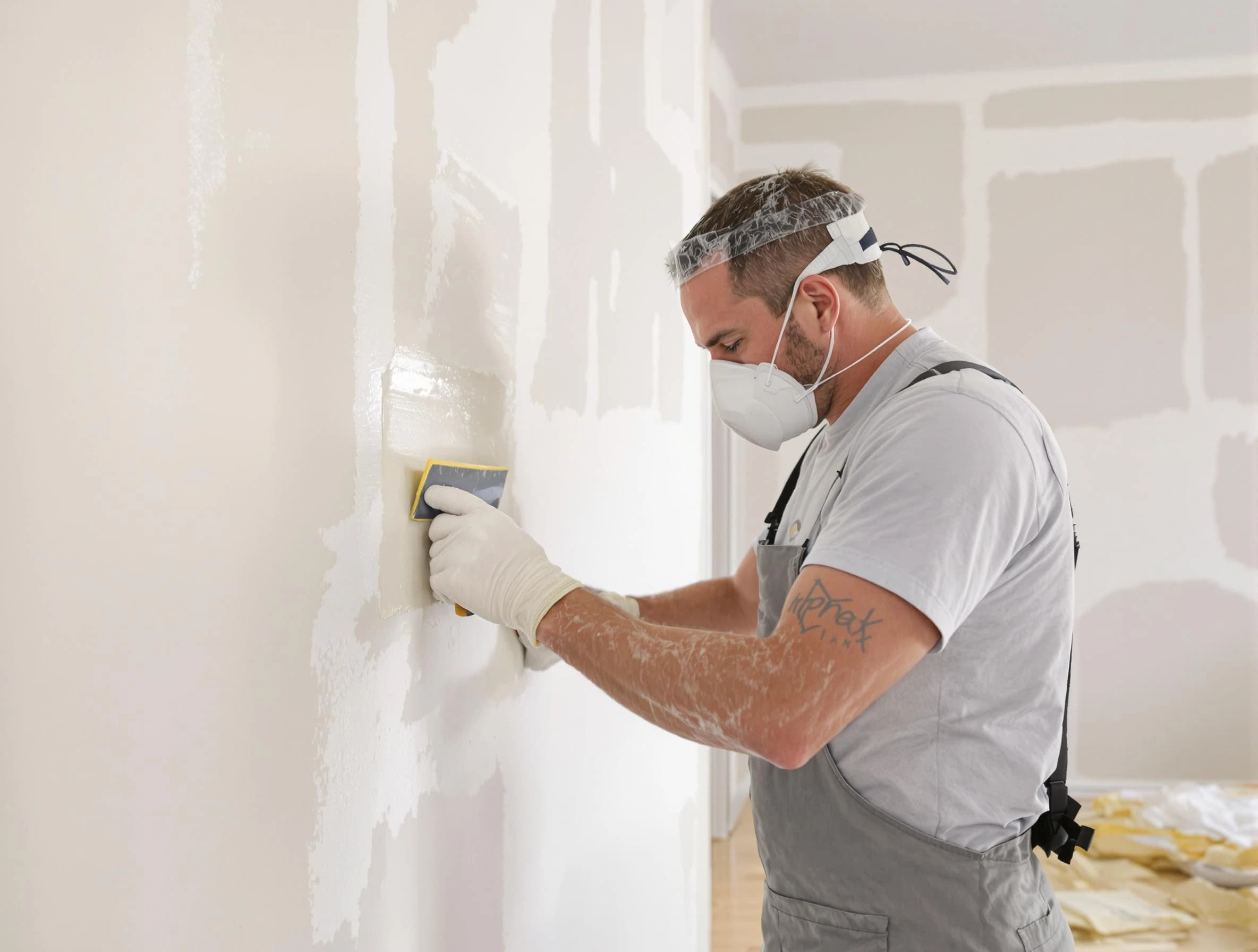 South Euclid House Painters technician applying mud to drywall seams in South Euclid, OH