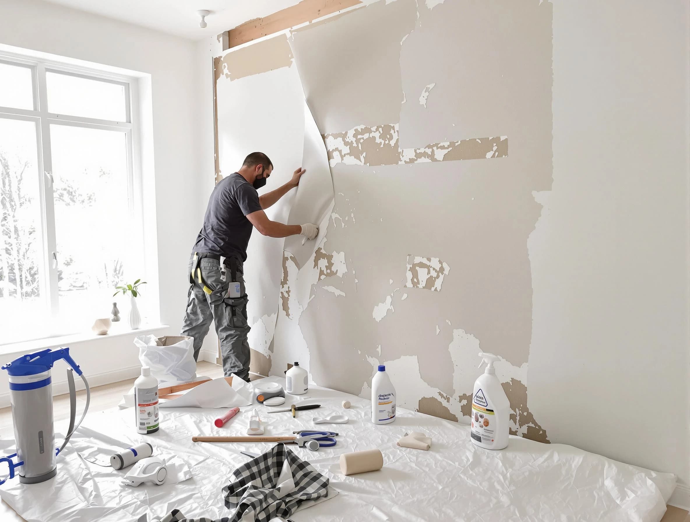 South Euclid House Painters technician removing wallpaper in South Euclid, OH